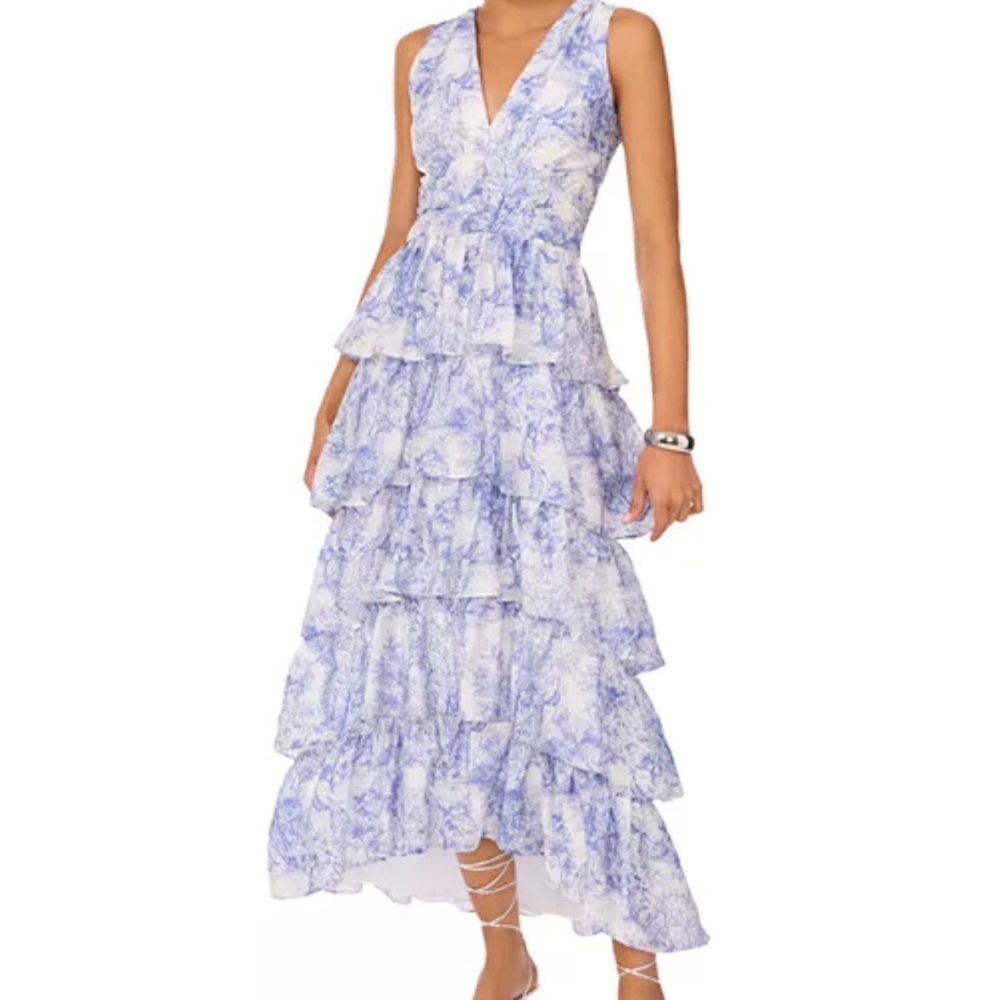 NWT 1. STATE Toile Tiered Cascading Ruffle Maxi Dress